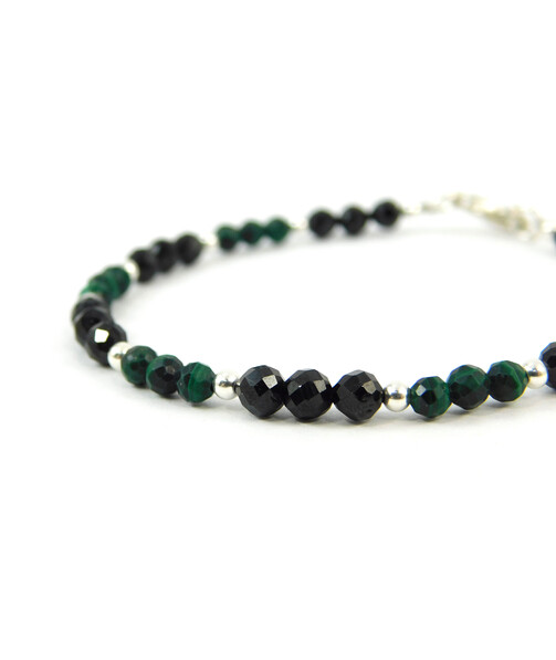 Exclusive bracelet "Duet" Malachite, Tourmaline facet, silver