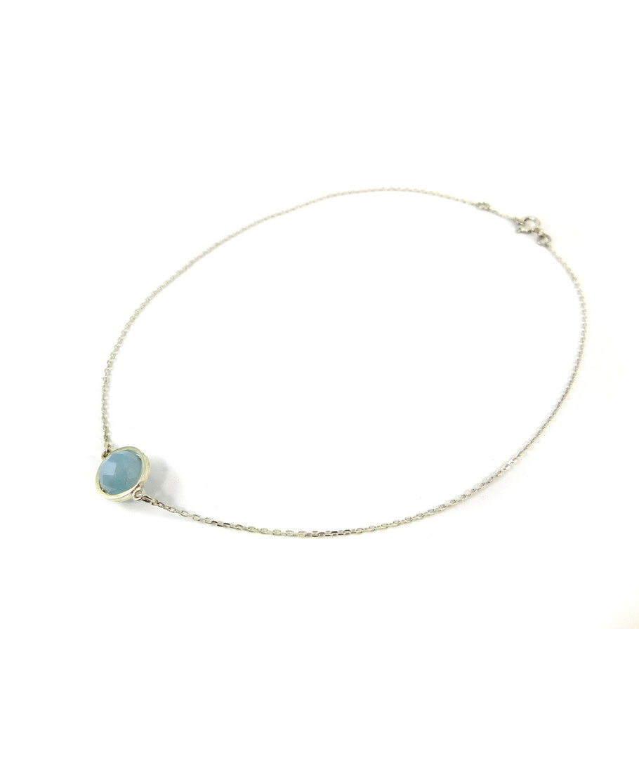 Aquamarine faceted choker necklace, silver