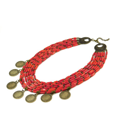 Exclusive necklace "Grandma's dowry" Coral, 7 rows