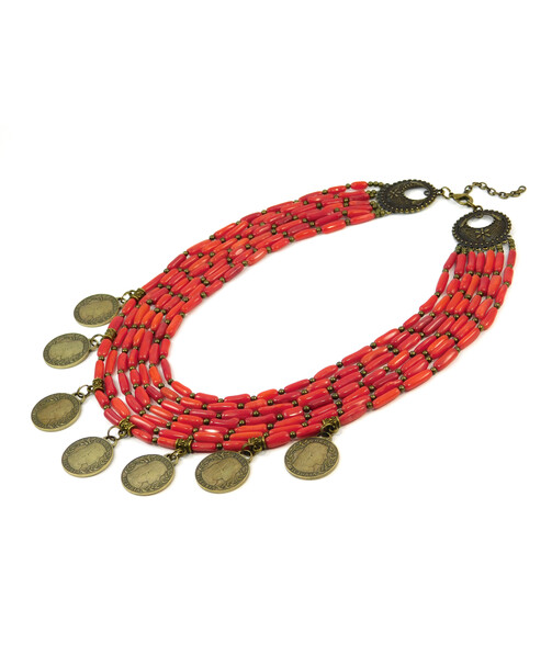 Exclusive necklace "Grandma's dowry" Coral, 7 rows