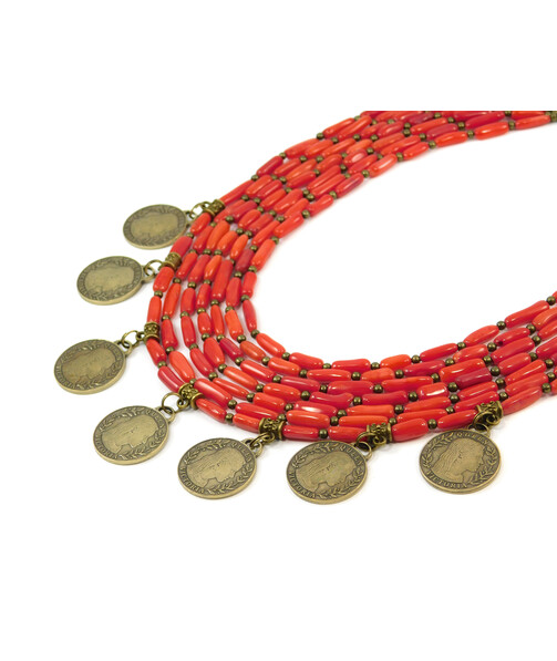 Exclusive necklace "Grandma's dowry" Coral, 7 rows