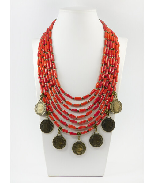 Exclusive necklace "Grandma's dowry" Coral, 7 rows