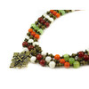 Exclusive necklace &quot;Hutsul Motifs&quot; Coral, Onyx, Carnelian, Mother of Pearl, 3 rows