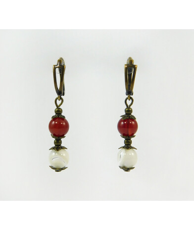 Exclusive earrings "Hutsul motifs" Carnelian, mother of pearl