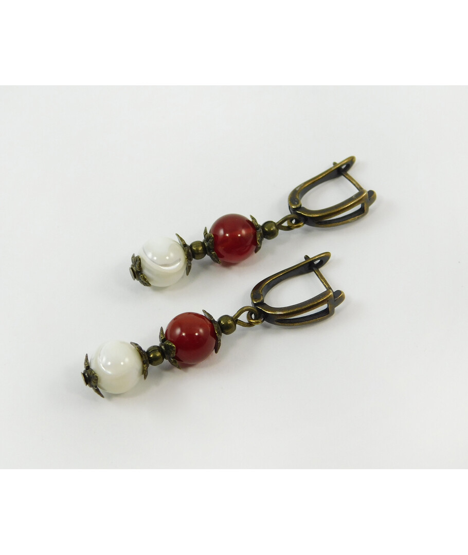 Exclusive earrings "Hutsul motifs" Carnelian, mother of pearl