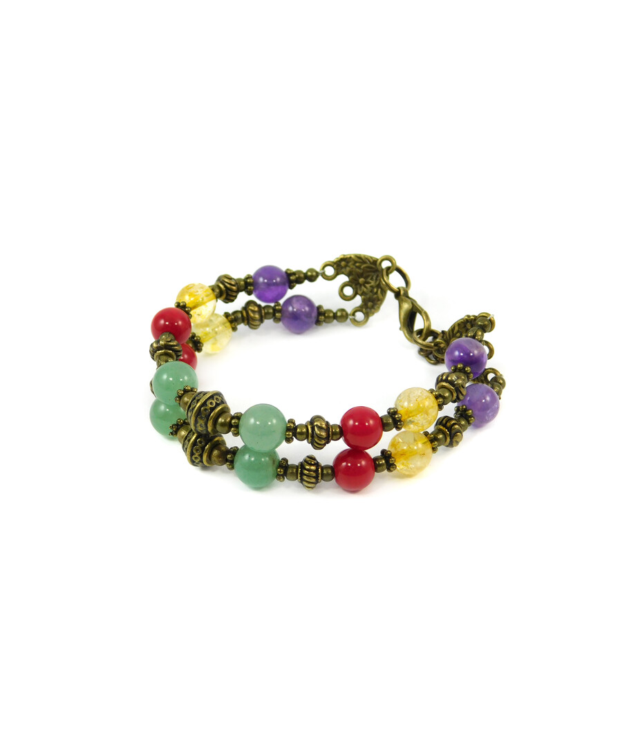 Exclusive bracelet "Hutsul motifs" Jade, Amethyst, Citrine, Coral, 2 rows