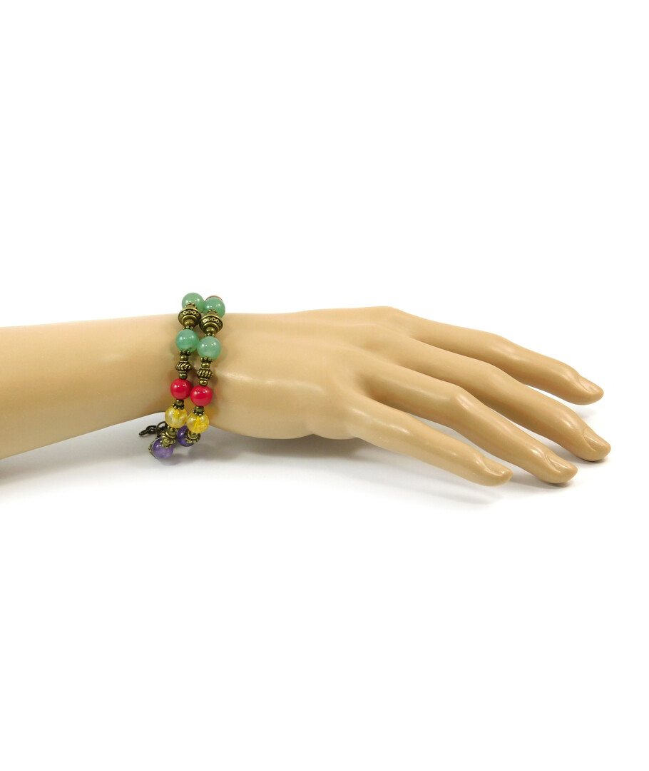 Exclusive bracelet "Hutsul motifs" Jade, Amethyst, Citrine, Coral, 2 rows