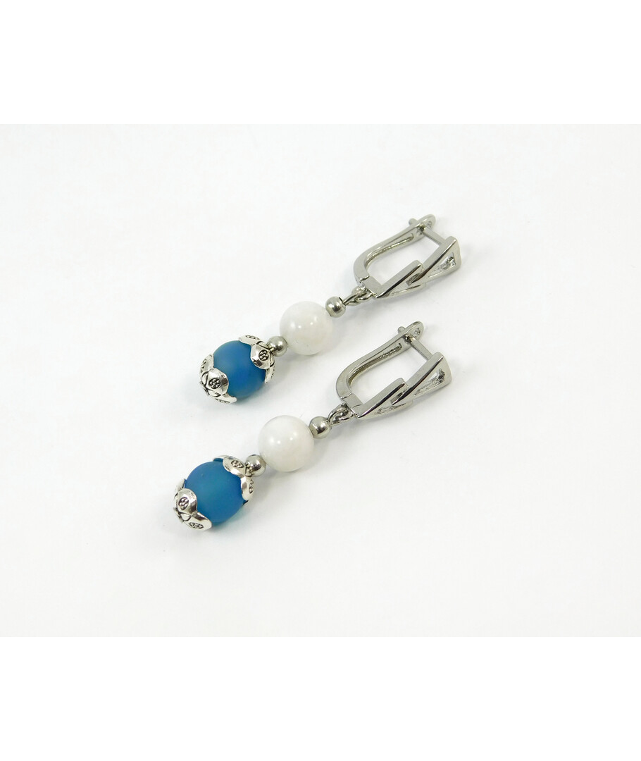 Exclusive earrings "Blue Star" Agate, Adular