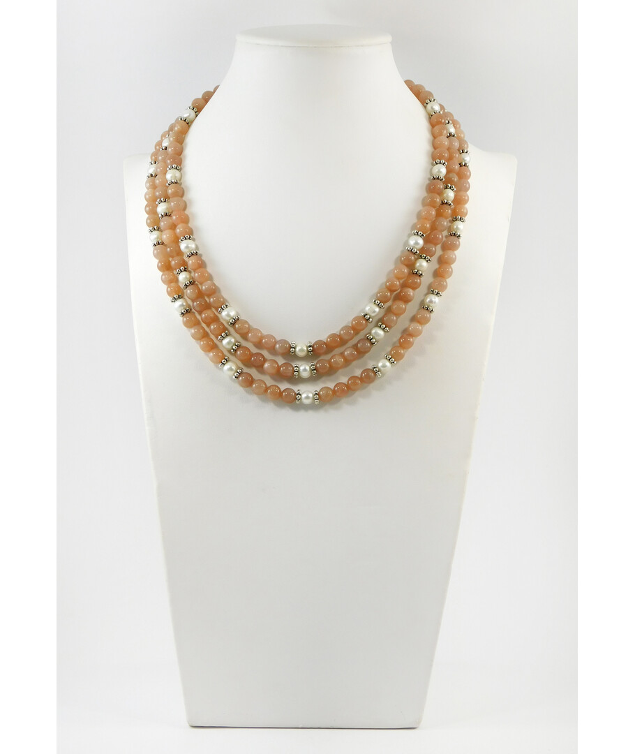 Exclusive necklace "Aurika" Sunstone, Pearls, 3 rows