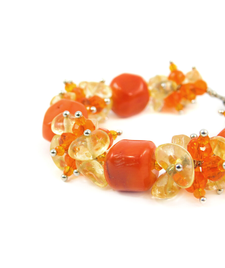 Exclusive bracelet "Panyanochka" Coral tail, Citrine crumb, clasp