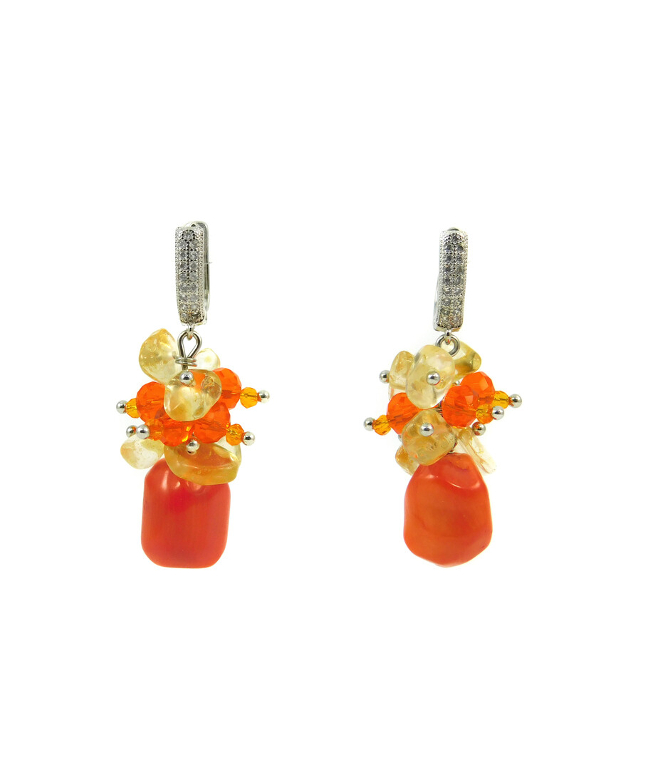 Exclusive earrings "Panyanochka" Coral galtovka, Citrine crumb