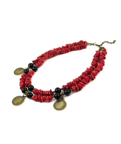 Exclusive necklace "Theodora" Agate, Coral, 2 rows