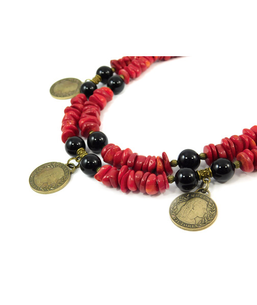 Exclusive necklace "Theodora" Agate, Coral, 2 rows