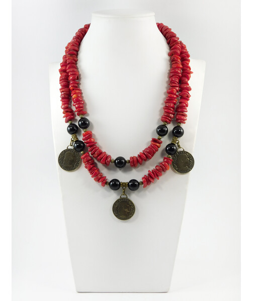 Exclusive necklace "Theodora" Agate, Coral, 2 rows