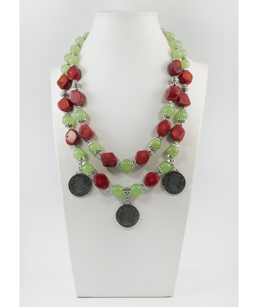 Exclusive necklace "Klivdia" Coral, Onyx, 2 rows