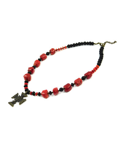 Exclusive necklace "Novelia" Coral, rondel, shungite, rondel