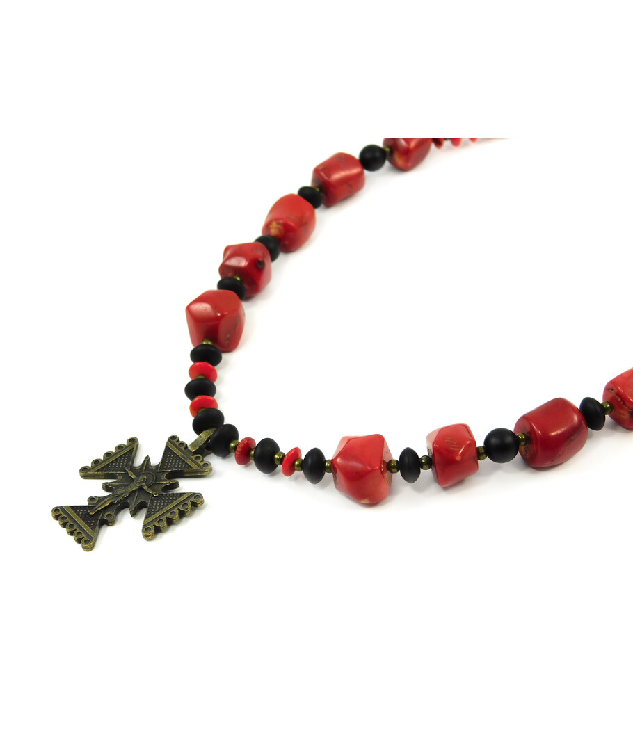 Exclusive necklace "Novelia" Coral, rondel, shungite, rondel