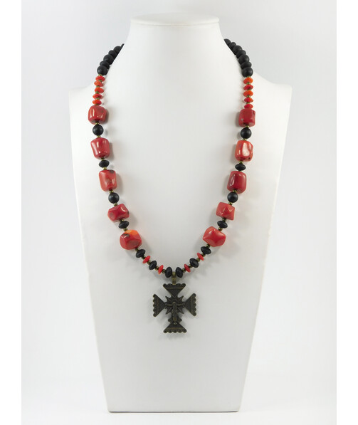 Exclusive necklace "Novelia" Coral, rondel, shungite, rondel