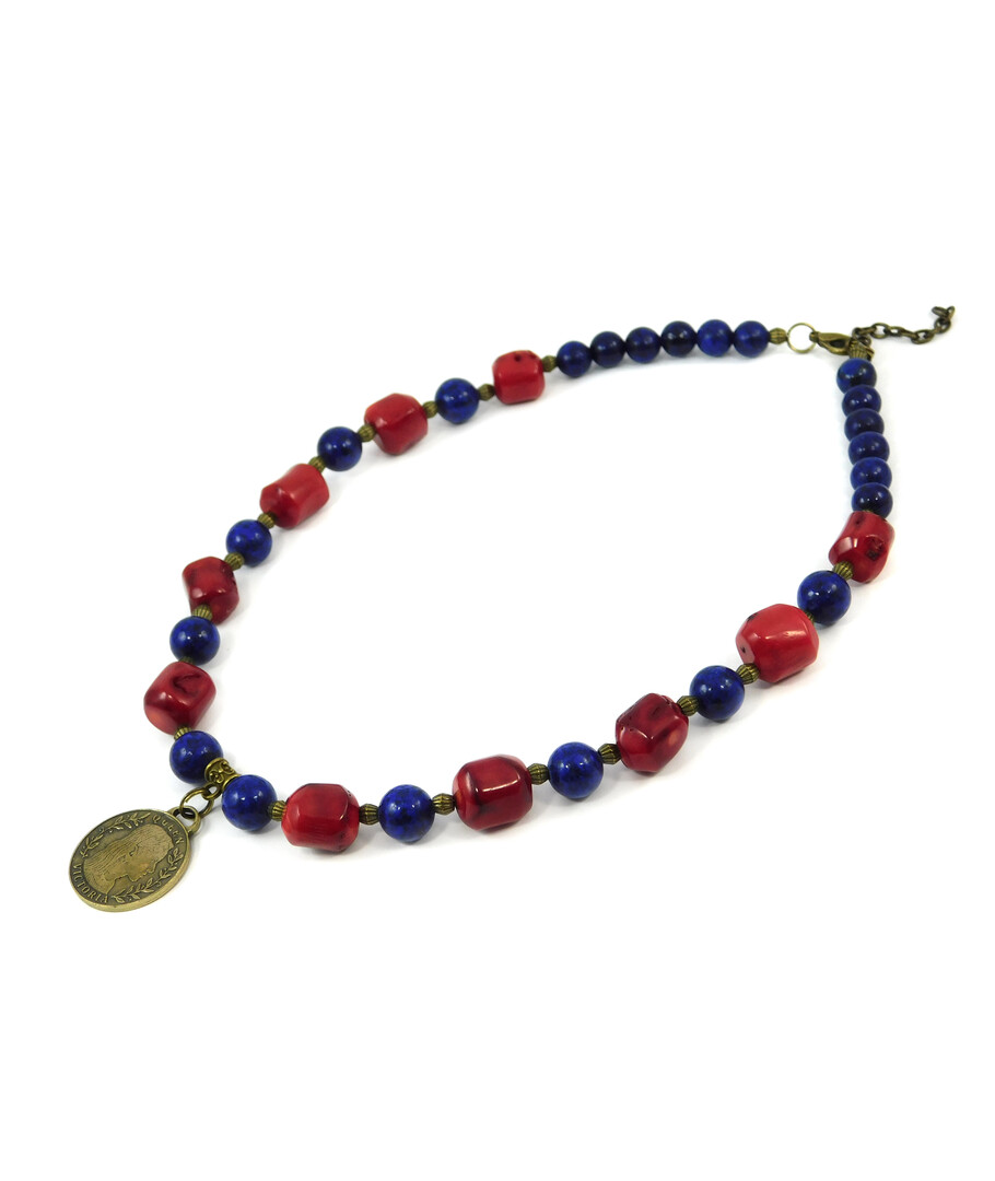 Exclusive necklace "Catherine" coral, lapis lazuli