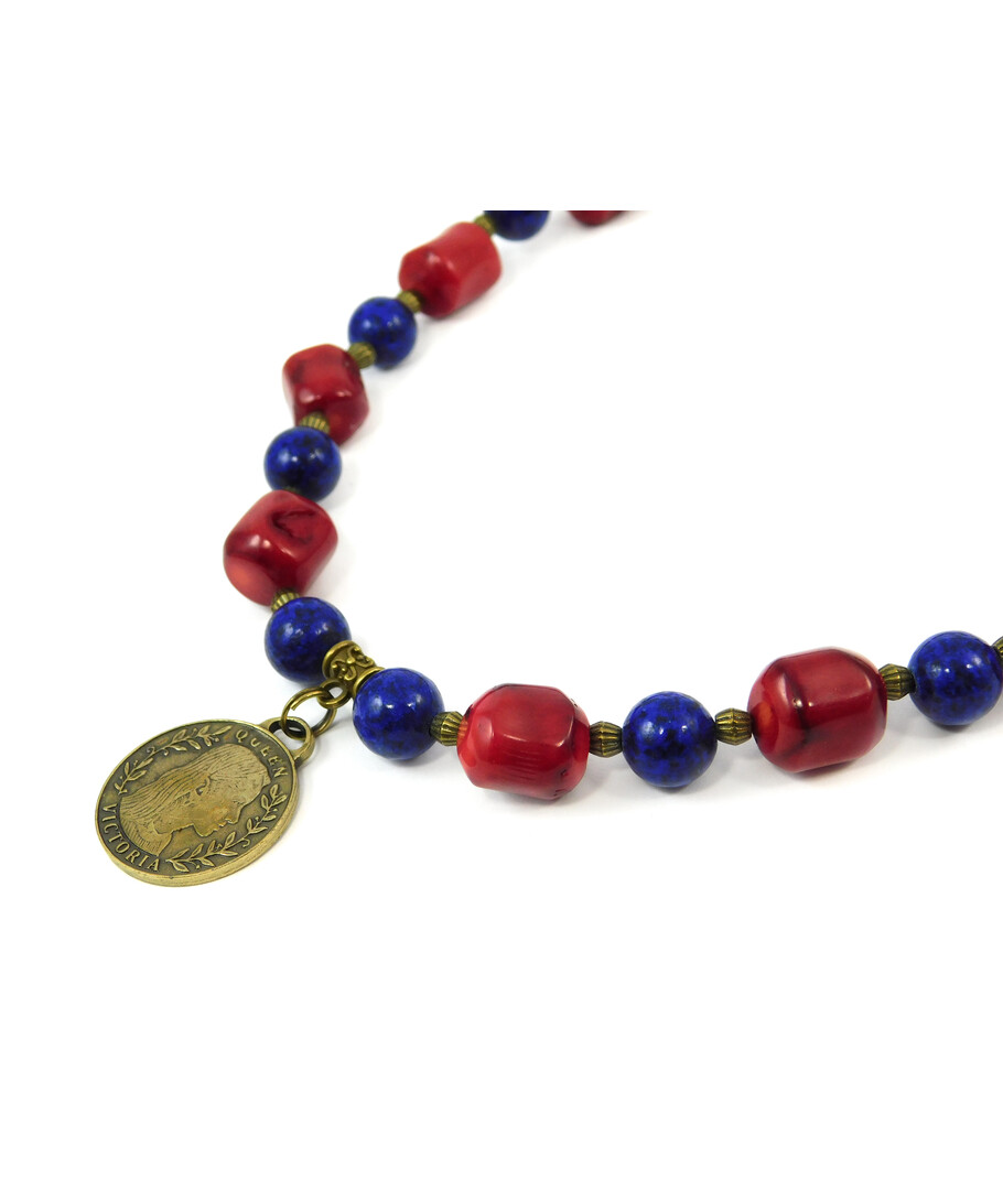 Exclusive necklace "Catherine" coral, lapis lazuli