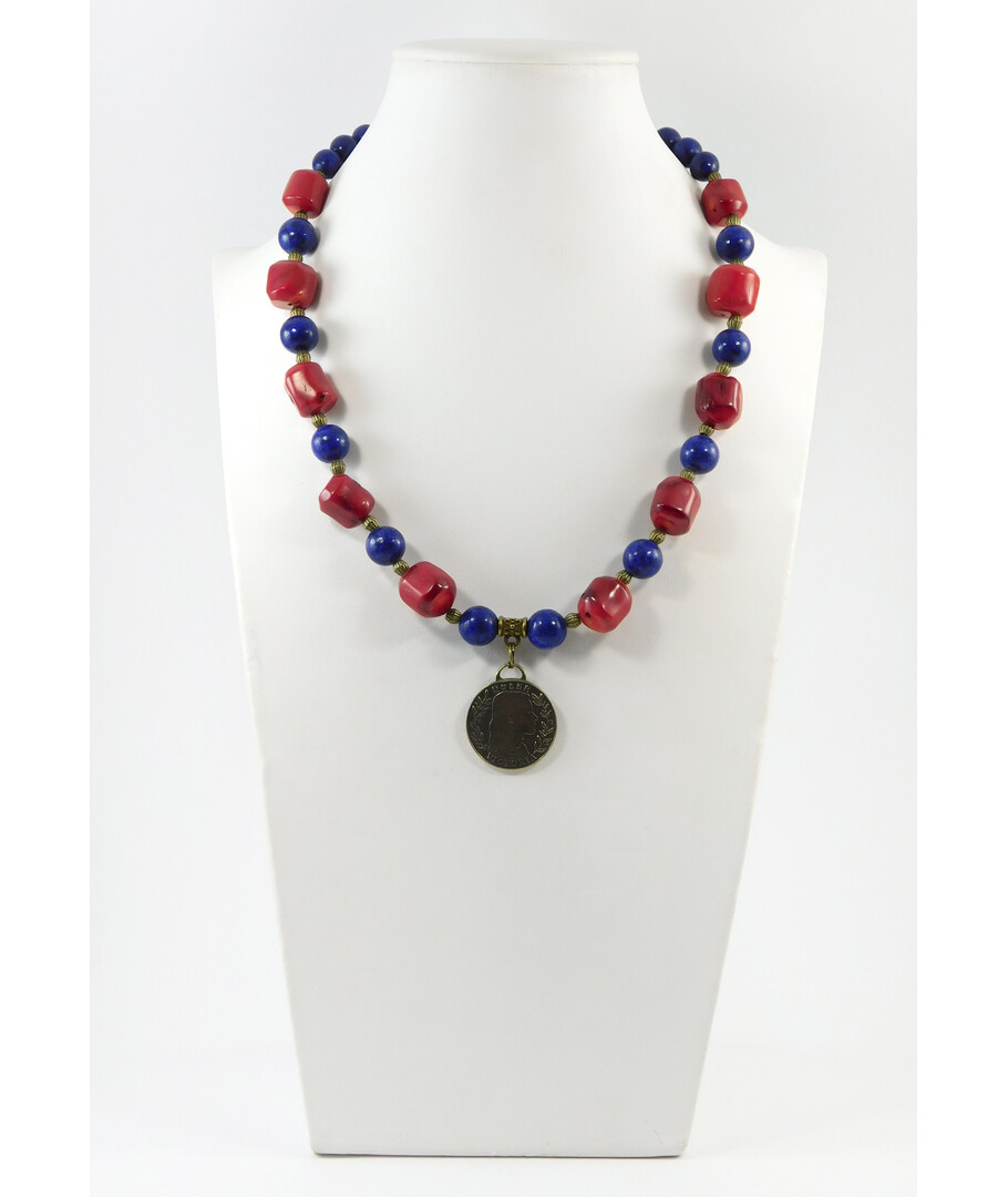 Exclusive necklace "Catherine" coral, lapis lazuli