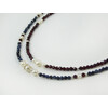 Exclusive necklace &quot;Janezia&quot; Sapphire, faceted Garnet, Pearls, 2 rows, silver