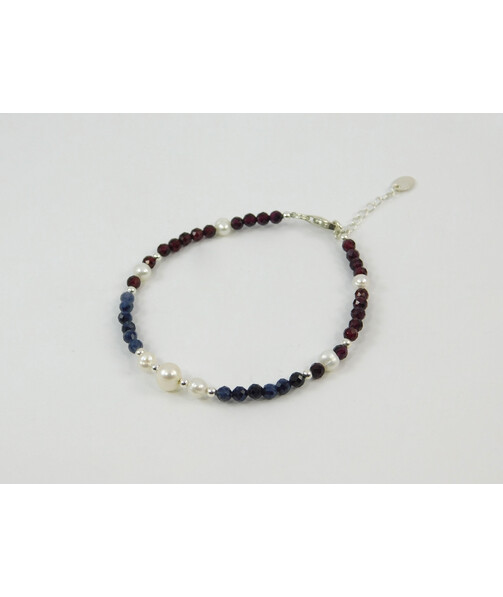 Exclusive bracelet "Janezia" Sapphire, faceted Garnet, Pearls, silver