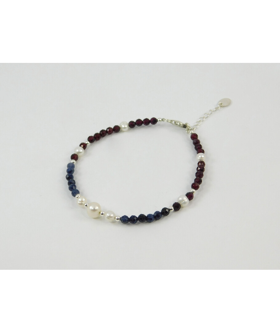 Exclusive bracelet "Janezia" Sapphire, faceted Garnet, Pearls, silver