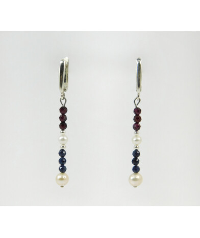 Exclusive earrings "Janezia" Sapphire, Garnet facet, Pearl, silver