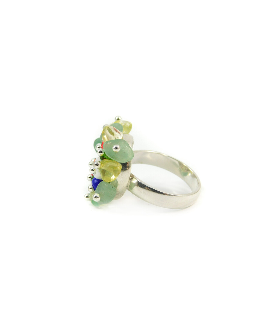 Ring "Embroidery" Citrine, jade crumb, silver