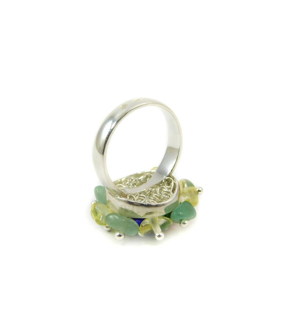 Ring "Embroidery" Citrine, jade crumb, silver