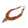 Exclusive necklace &quot;Stanislava&quot; Coral barrel, rondel, rice, 3 rows