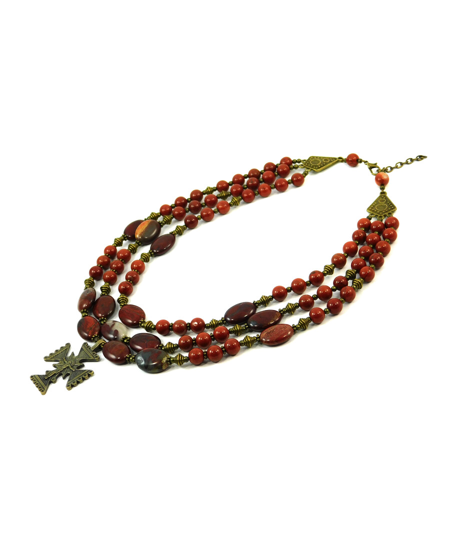 Exclusive necklace "Yastina", jasper, oval, 3 rows