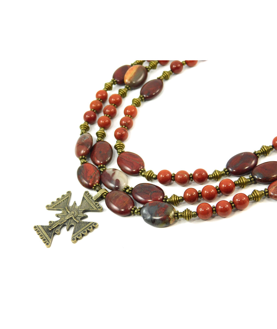 Exclusive necklace "Yastina", jasper, oval, 3 rows