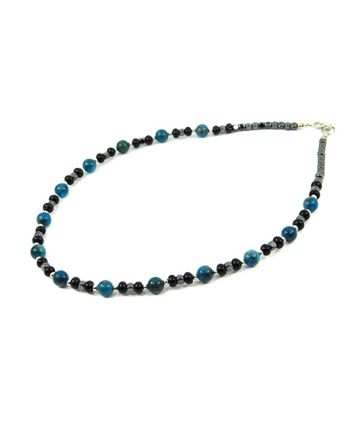 Exclusive necklace "Aquaman" Apatite, Hematite cube, Agate rondel