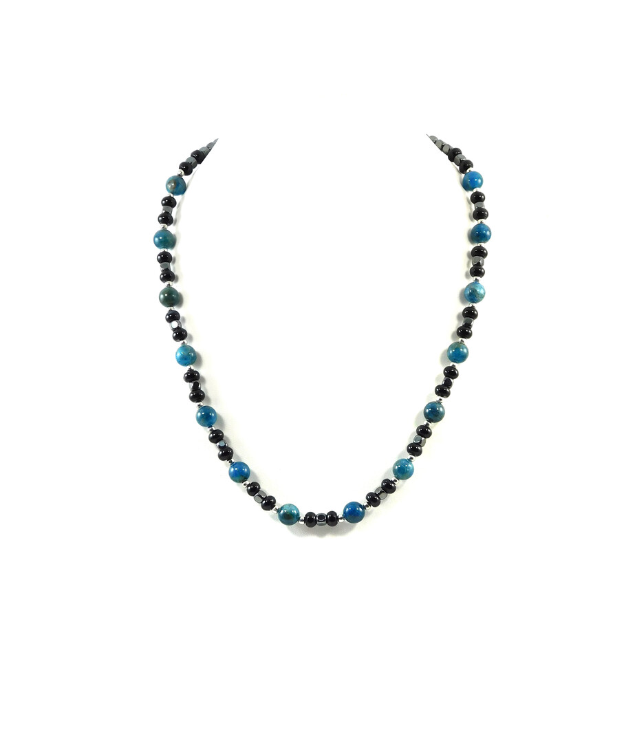 Exclusive necklace "Aquaman" Apatite, Hematite cube, Agate rondel