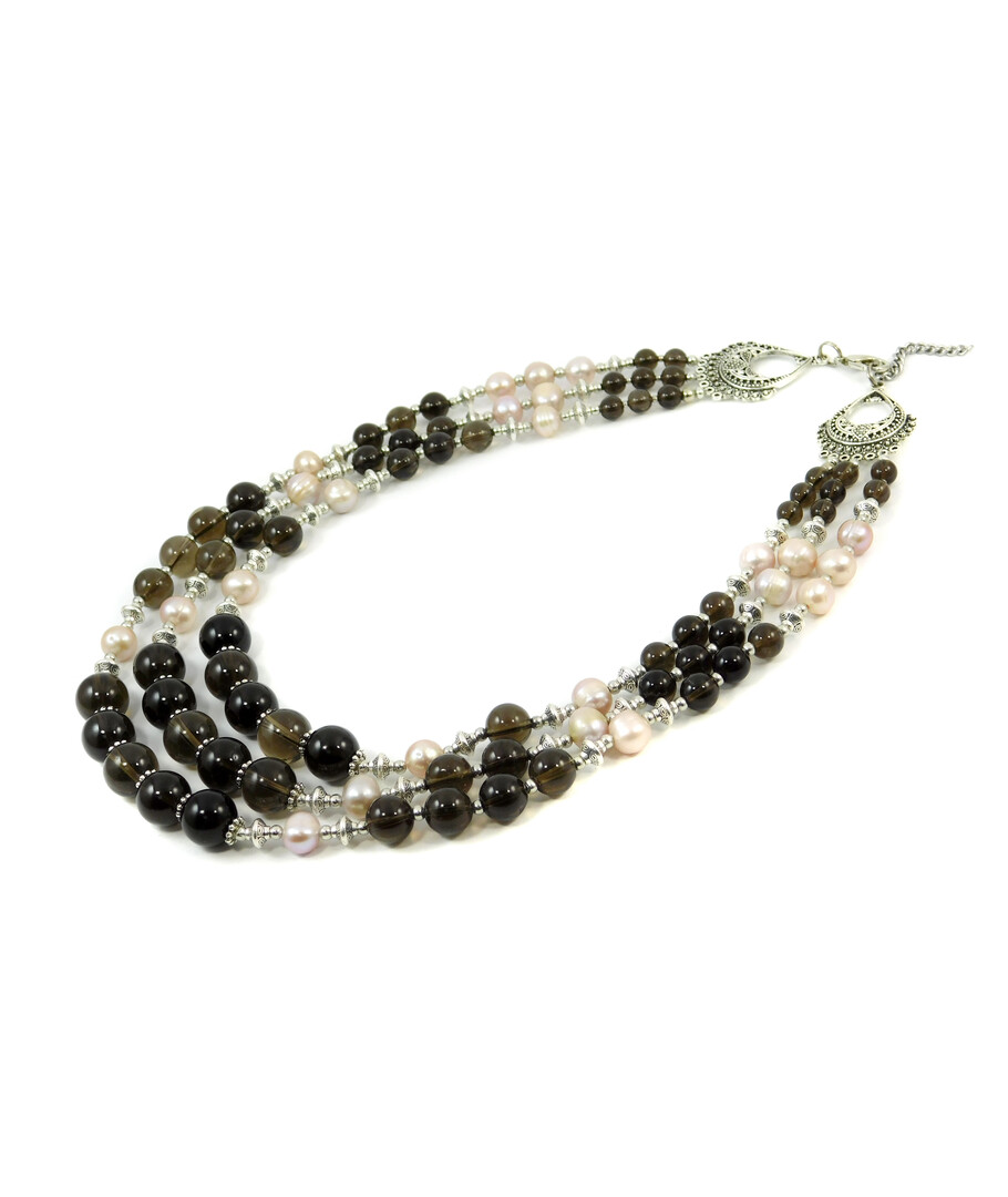 Exclusive necklace "Fase" Topaz, Pearls, 3 rows