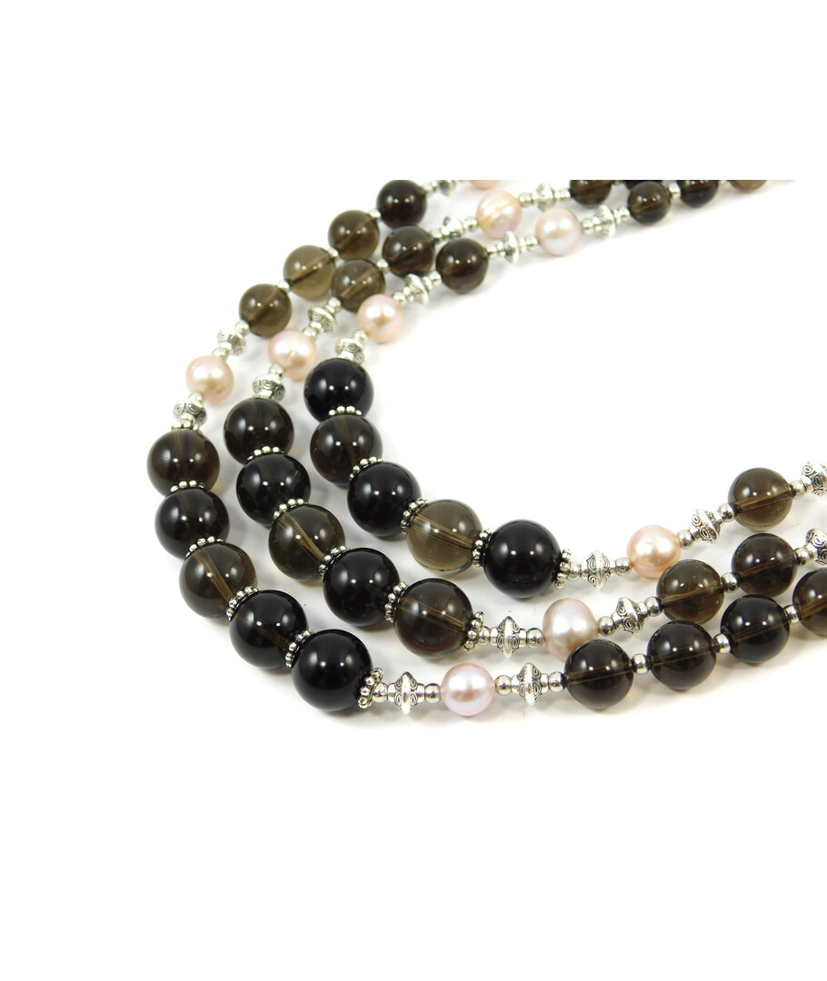 Exclusive necklace "Fase" Topaz, Pearls, 3 rows