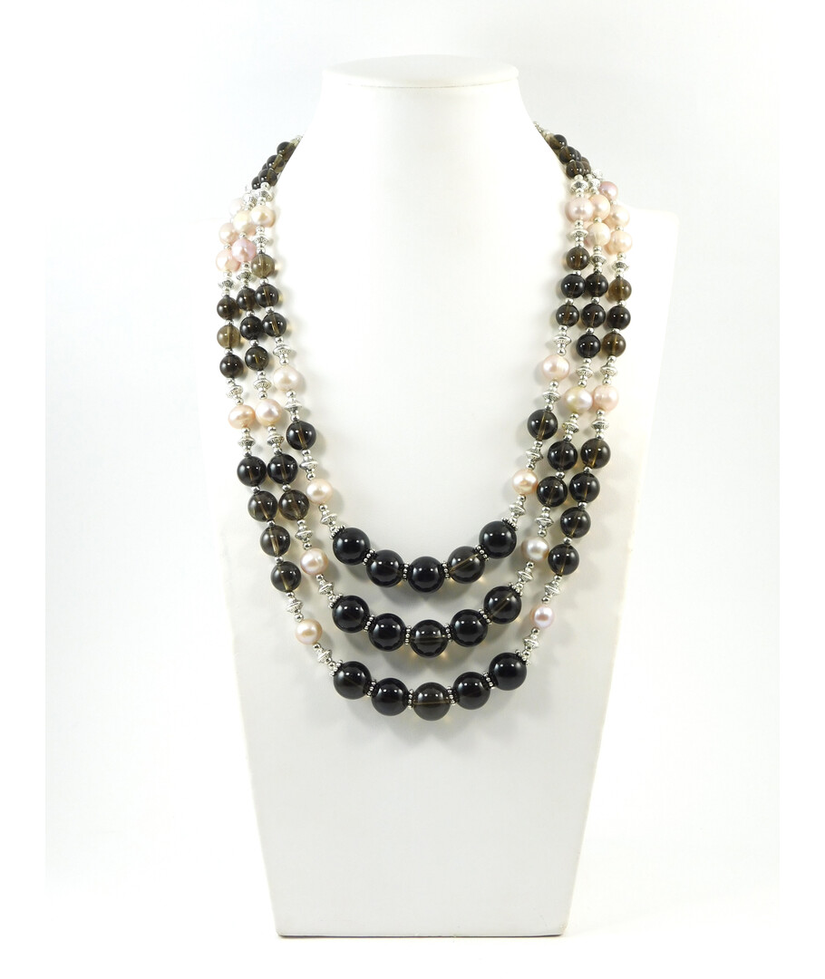 Exclusive necklace "Fase" Topaz, Pearls, 3 rows