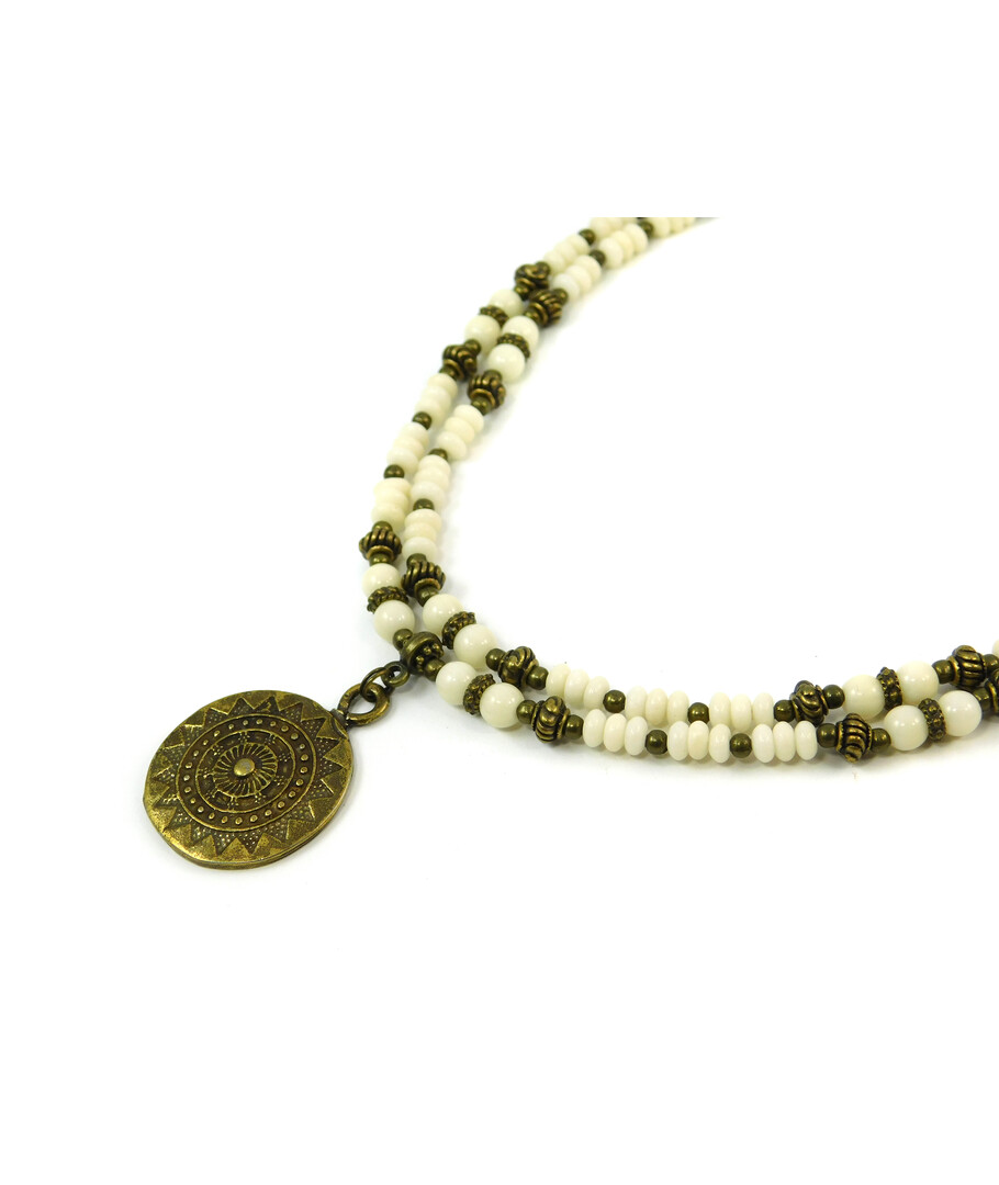 Exclusive necklace "Agness" White coral, rondel, 2 rows