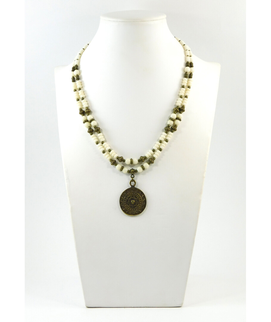 Exclusive necklace "Agness" White coral, rondel, 2 rows