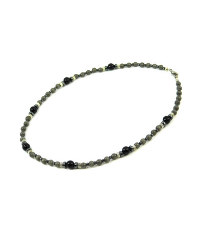 Exclusive necklace "Perseus" Agate, Hematite puck, Cat's eye