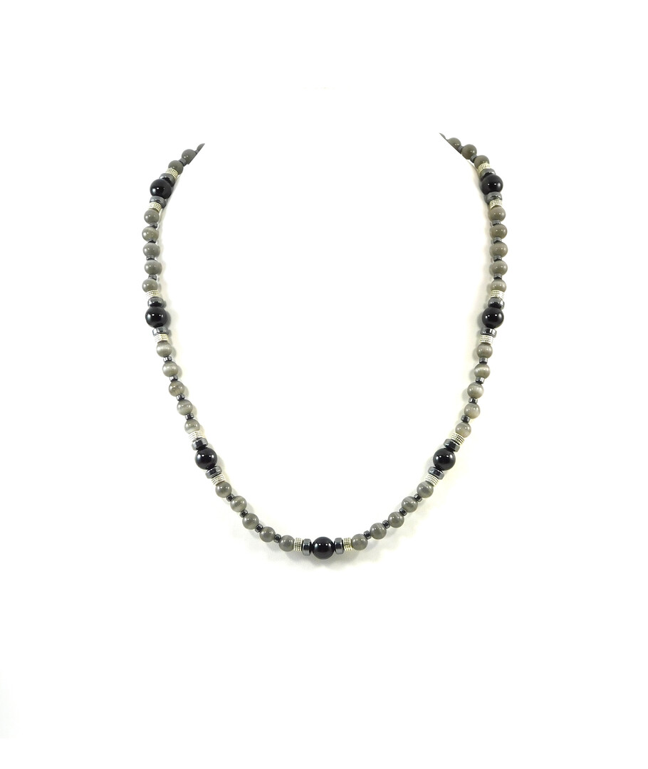 Exclusive necklace "Perseus" Agate, Hematite puck, Cat's eye