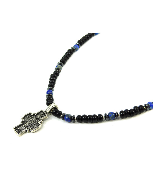 Exclusive necklace "Mikhail" Lapis lazuli, Agate rondel