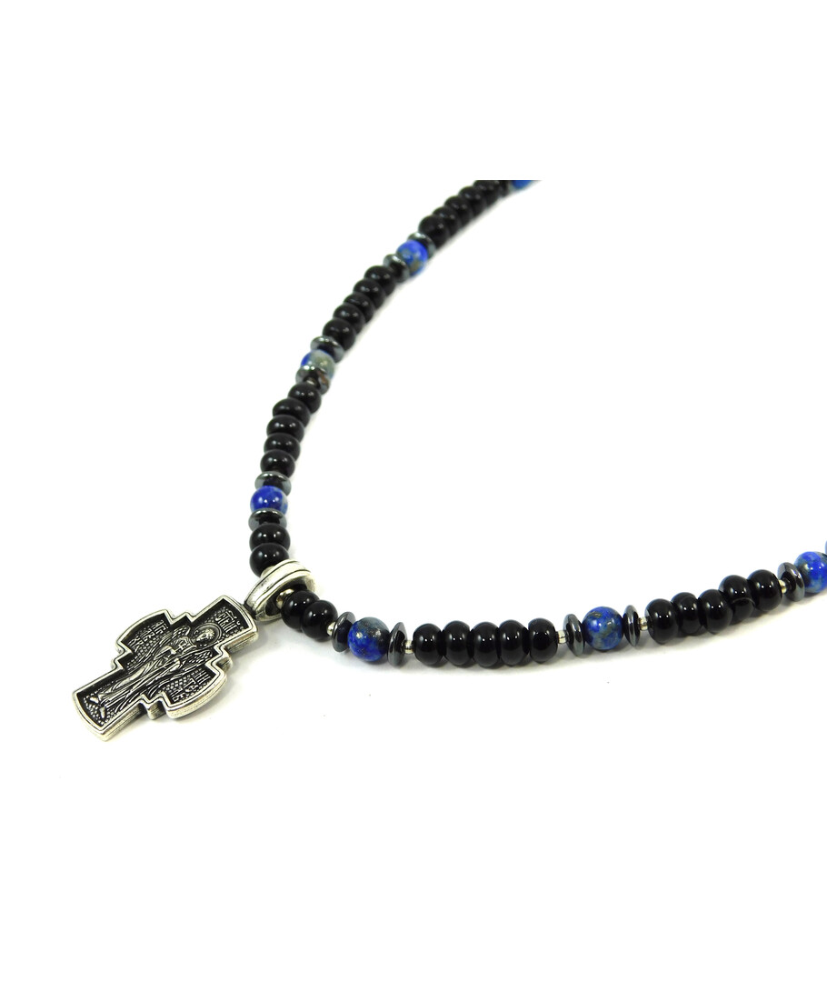 Exclusive necklace "Mikhail" Lapis lazuli, Agate rondel