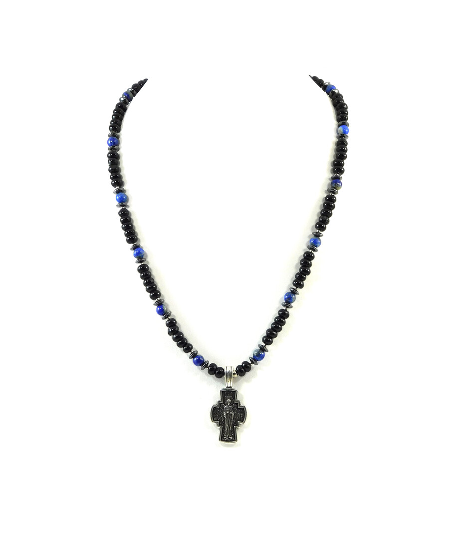 Exclusive necklace "Mikhail" Lapis lazuli, Agate rondel