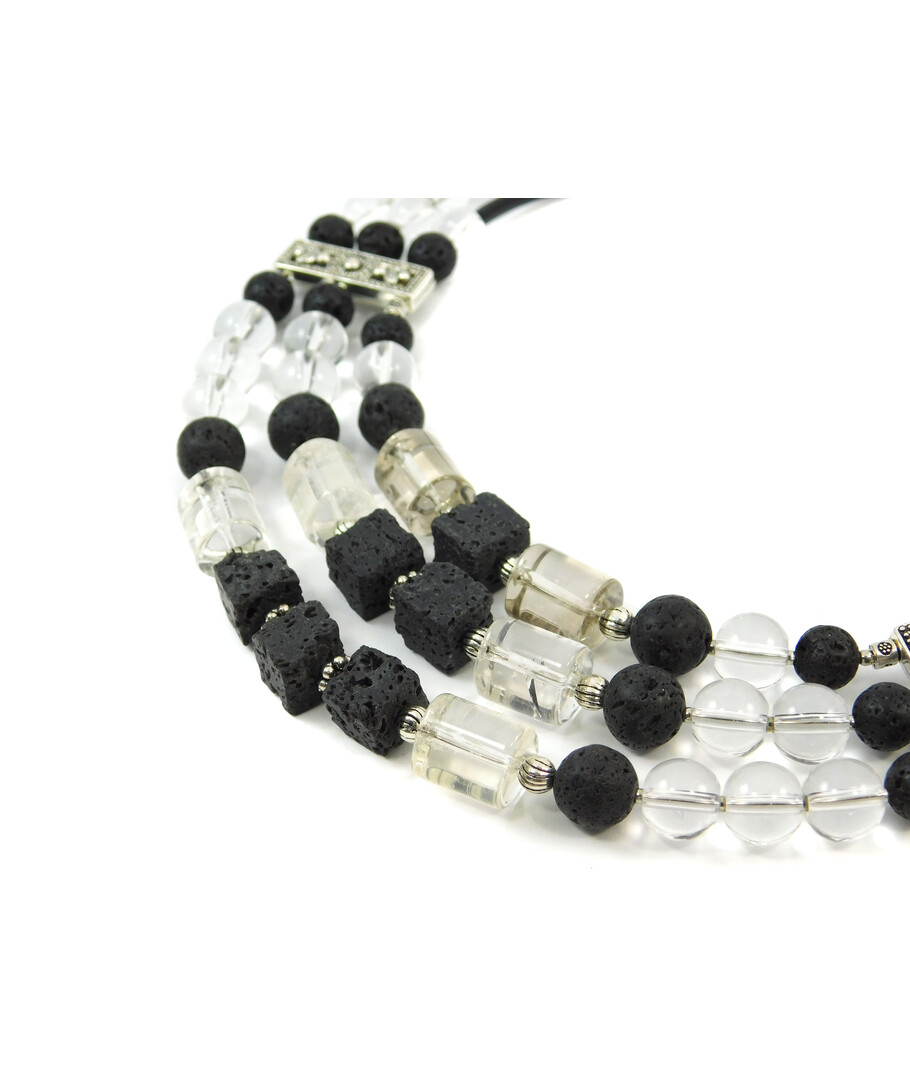 Exclusive necklace "Prima donna" Lava, Rock crystal, 3 rows