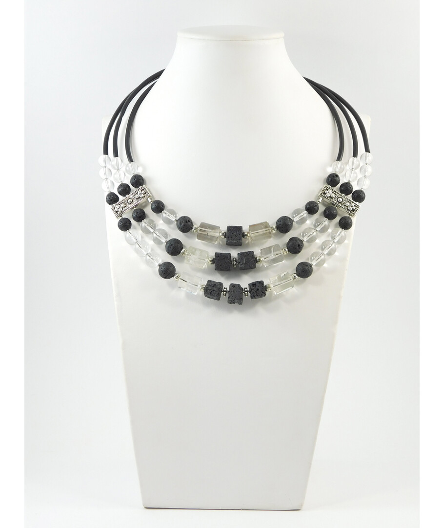 Exclusive necklace "Prima donna" Lava, Rock crystal, 3 rows