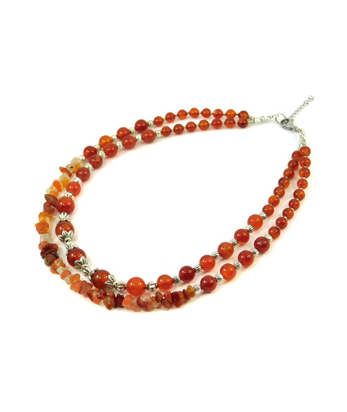 Exclusive necklace "Sol" Carnelian, crumb, 2 rows