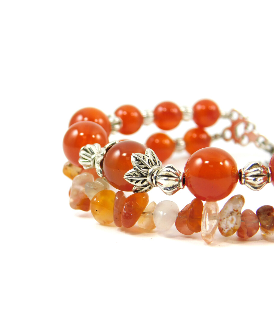 Exclusive bracelet "Solya" Carnelian, crumb, 2 rows